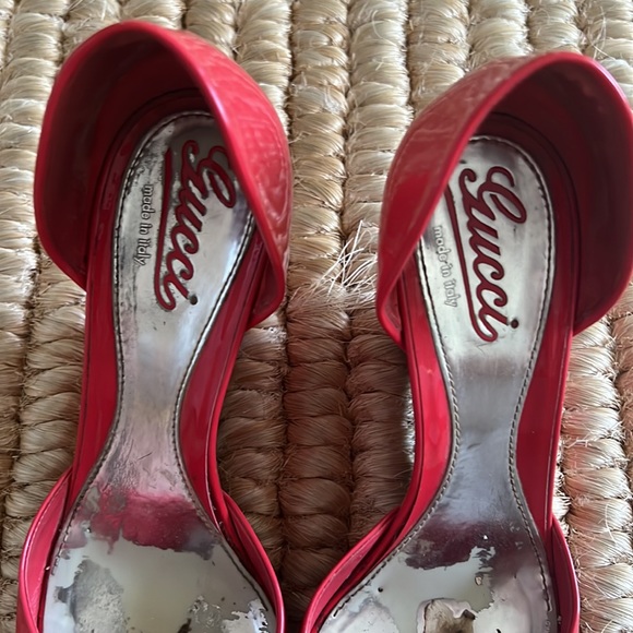 Gucci hot pink paten leather open toe pumps 38 - Picture 7 of 8